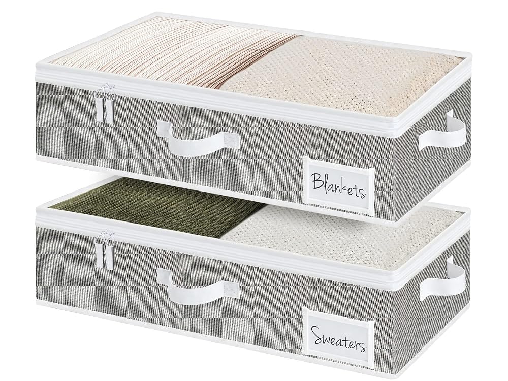 StorageWorks Large Under Bed Storage Box With Lid, Ultra-Thick Fabric, Grey, 2-Pack
