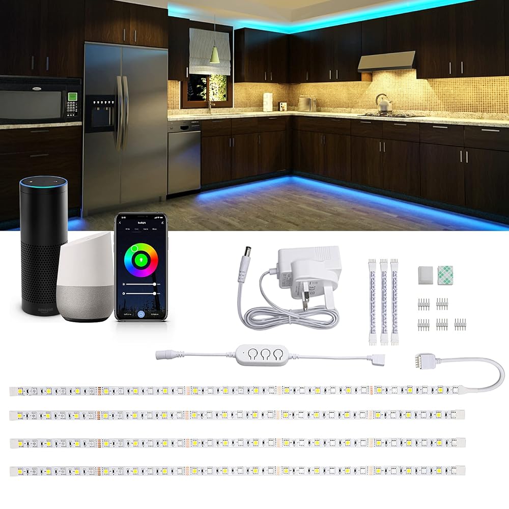 JIAWEN Under Cabinet Lighting, Warm White & Colour Changing RGB Kitchen Lights with App Control