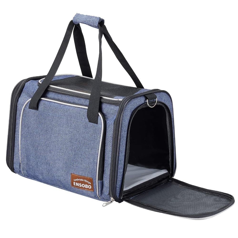 ENSOBO Cat Carrier Bag in Denim Fabric, Pet Transport Bag for Cats and Small Dogs