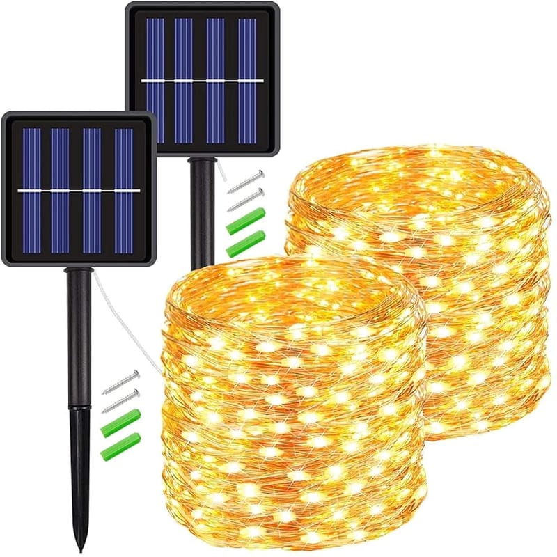 Solar String Lights Outdoor, 2x10m 200 LED Copper Wire Solar Fairy Lights, 8 Modes