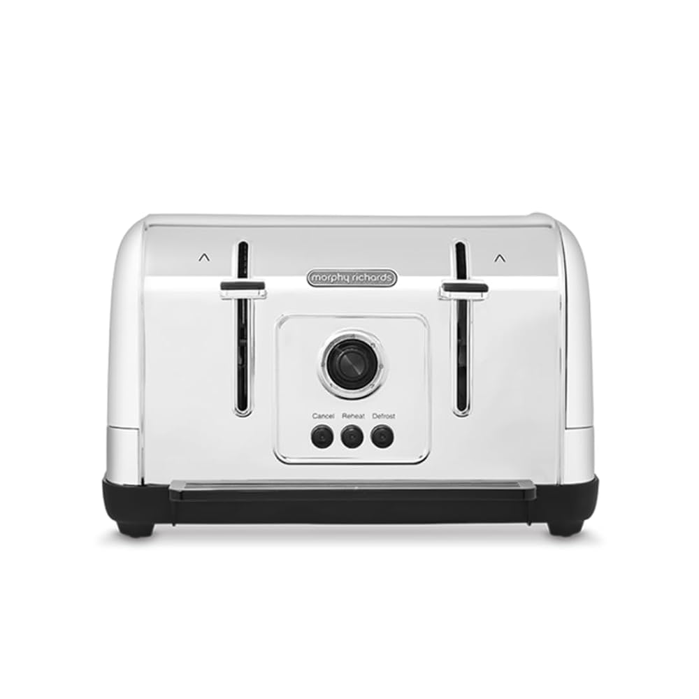 Morphy Richards Venture 4 Slice Toaster, Brushed Stainless Steel, Defrost and Reheat, High Lift Function, White (240134)