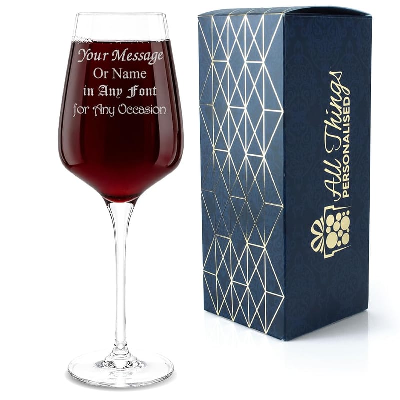 Personalised Engraved 16oz Aristo Wine Glass, Personalise with Any Message for Any Occasion, Laser Engraved, Gift Box Included