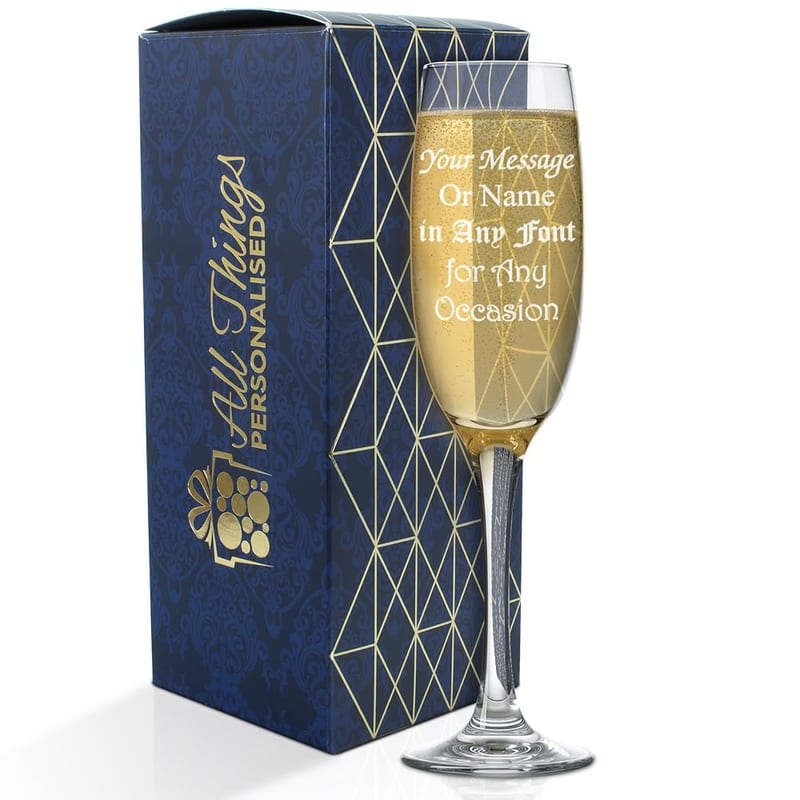 Personalised Engraved 7.7oz Aria Champagne Flute, Personalise with Any Message, Laser Engraved, Gift Box Included