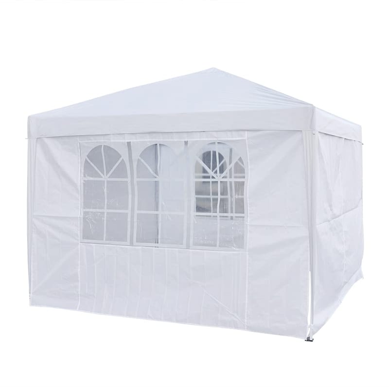 Pop Up Canopy 3x3m Gazebo Marquee Garden Awning Party Tent Canopy with 4 Polyester Sidewalls (White)