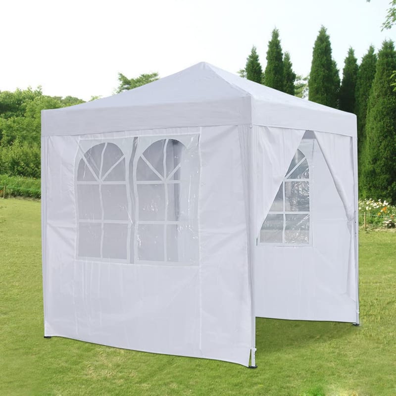 Pop Up Canopy 2x2m Gazebo Marquee Garden Awning Party Tent Canopy with 4 Polyester Sidewalls (White)