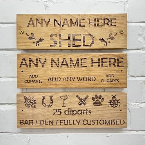 Wooden Signs Personalised Solid Oak Wooden Sign Plaque, Custom Engraved Wooden Name Plaques for Home Bar Bedroom Shed Decor, Wooden House Signs Gift, 30 x 9.5 x 2 cm