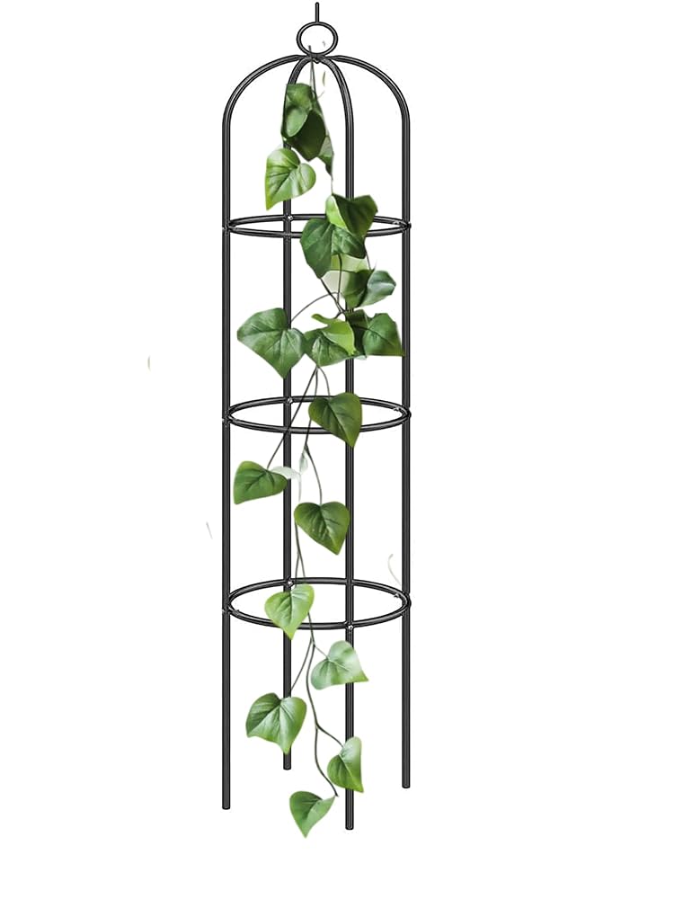 DIVCHI Steel Garden Obelisk Climbing Plant Support 1.9m, Black Cylindrical, Weather-Proof
