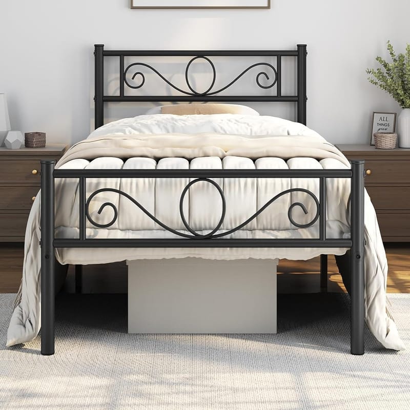 Yaheetech 3ft Single Metal Bed Frame, Scroll Design Headboard and Footboard, Underbed Storage Space, Black
