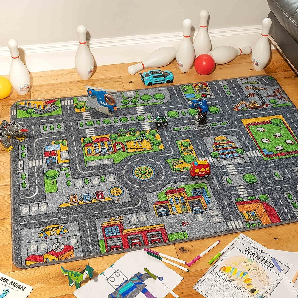 The Rug House Children's City Town Car Roads Interactive Playroom Playmat, Soft Durable Educational Play Carpet Mat, 80cm x 120cm