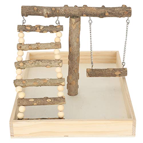 Zerodis Natural Wood Bird Perch Stand, Bird Cage Play Stand Parrot Playing Standing Rack with Large Base Ladder Swings