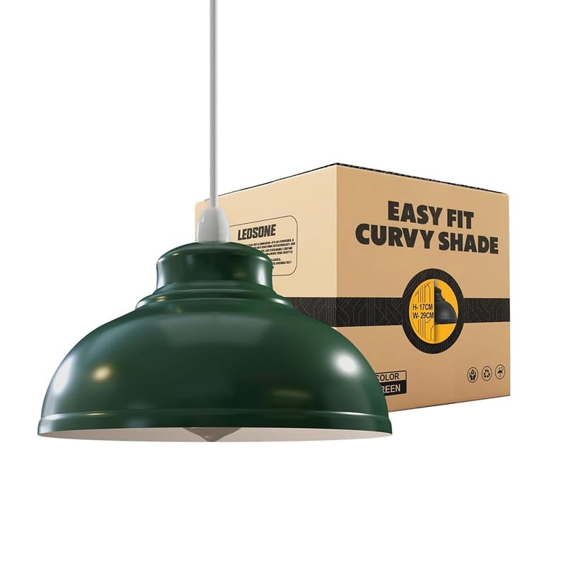 LEDSONE Retro Green Metal Ceiling Lampshade 29cm, Easy Fit Modern Hanging Pendant Lightshade
