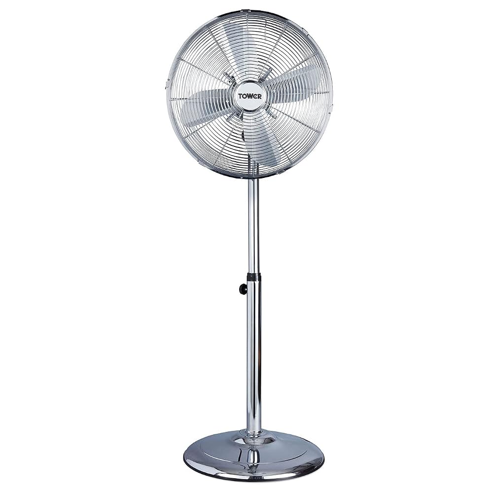 Tower T637000 Metal Pedestal Fan with 3 Speeds, Automatic Oscillation, 16", Chrome