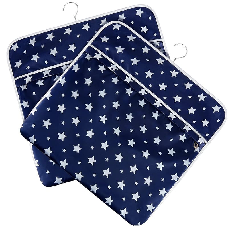 2 Pieces Hanging On The Line Peg Bag, 45 x 48cm, Clothespin Storage Organizer, Fabric Peg Bag for Hanging and Sliding on Clothesline, Star Pattern