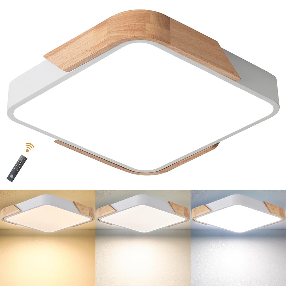 LuFun LED Wood Ceiling Light, Thin Flat Modern Flush Mount Fixture, 30cm, 24W Warm White 3000K