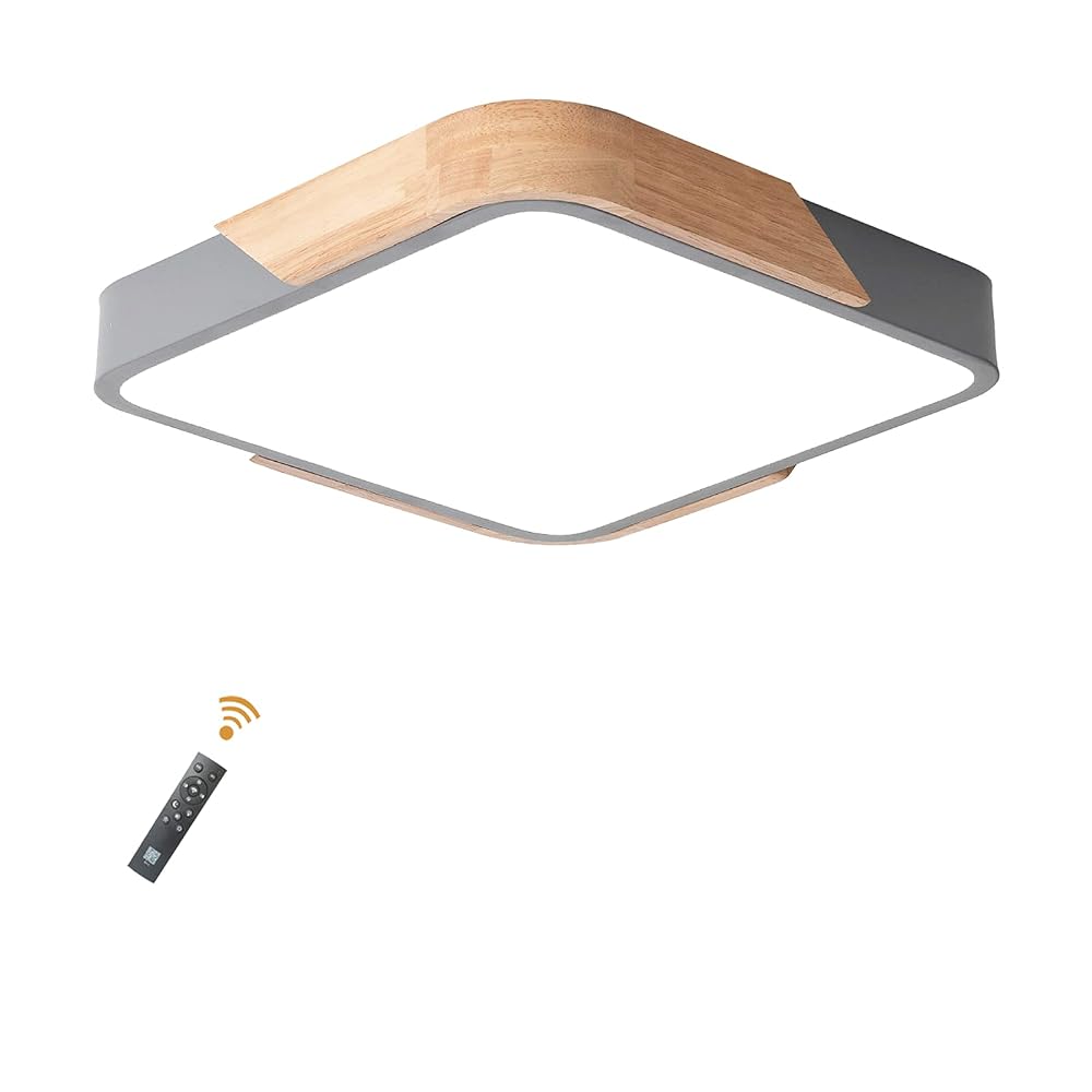 LuFun Ceiling Lights Dimmable, Modern Wood Flush Mount Ceiling Light, Grey, 30cm x 30cm