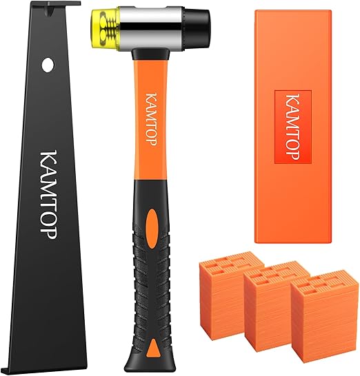 KAMTOP Laminate Flooring Tools, Floor Installation Kit for Pros & DIY Users | Includes Rubber Mallet, 60 Spacers, Tapping Block and Pull Bar, for 7-15mm laminate, vinyl and hardwood flooring, Easy to Use