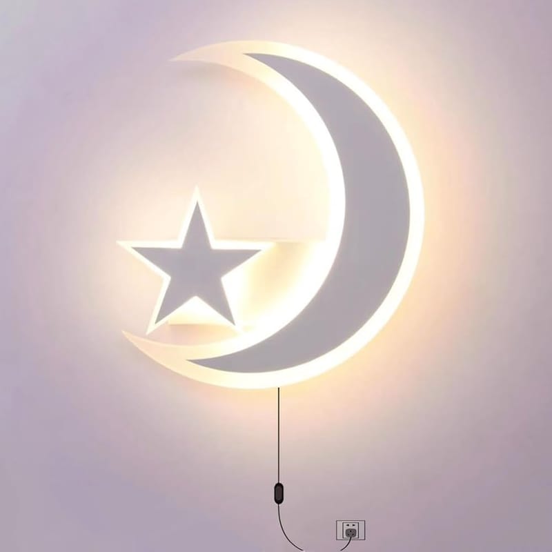 Wall Lamp Nursery with Switch and Plug, Wall Light Stars and Moon Bedside Lamp for Kids Bedroom, 30W LED Dimmable Wall Lighting, Children's Room Lighting