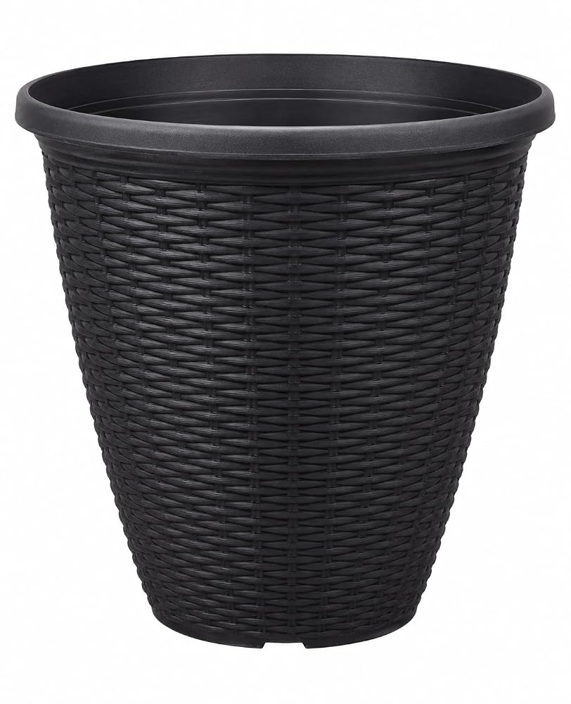 Muddy Hands 30 Litre Black Rattan Effect Large Plant Pot Outdoor Garden Tall Round Planter