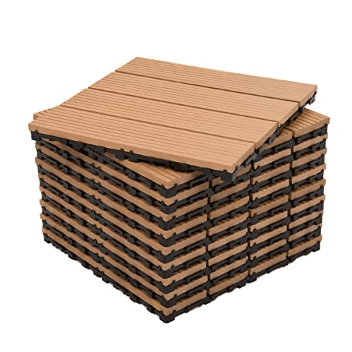 DEKCO Pack of 10 Composite Wood Plastic Decking Interlocking Tiles, 30x30cm, Brown