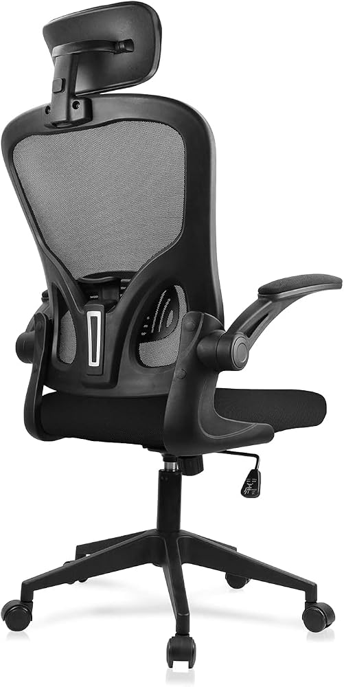 JAJALUYA Office Chair Mesh Computer Chair with Adjustable Headrest and Lumbar Support Desk Chair Ergonomic Office Chair with Flip-up Armrest for Home Office Study, Black