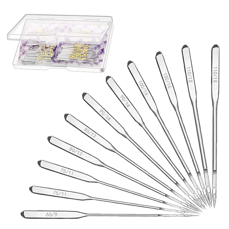 80 Pcs Universal Sewing Machine Needles, Heavy Duty Iron Alloy Sewing Accessories with Box, 6 Sizes, Compatible with Singer Brother Janome