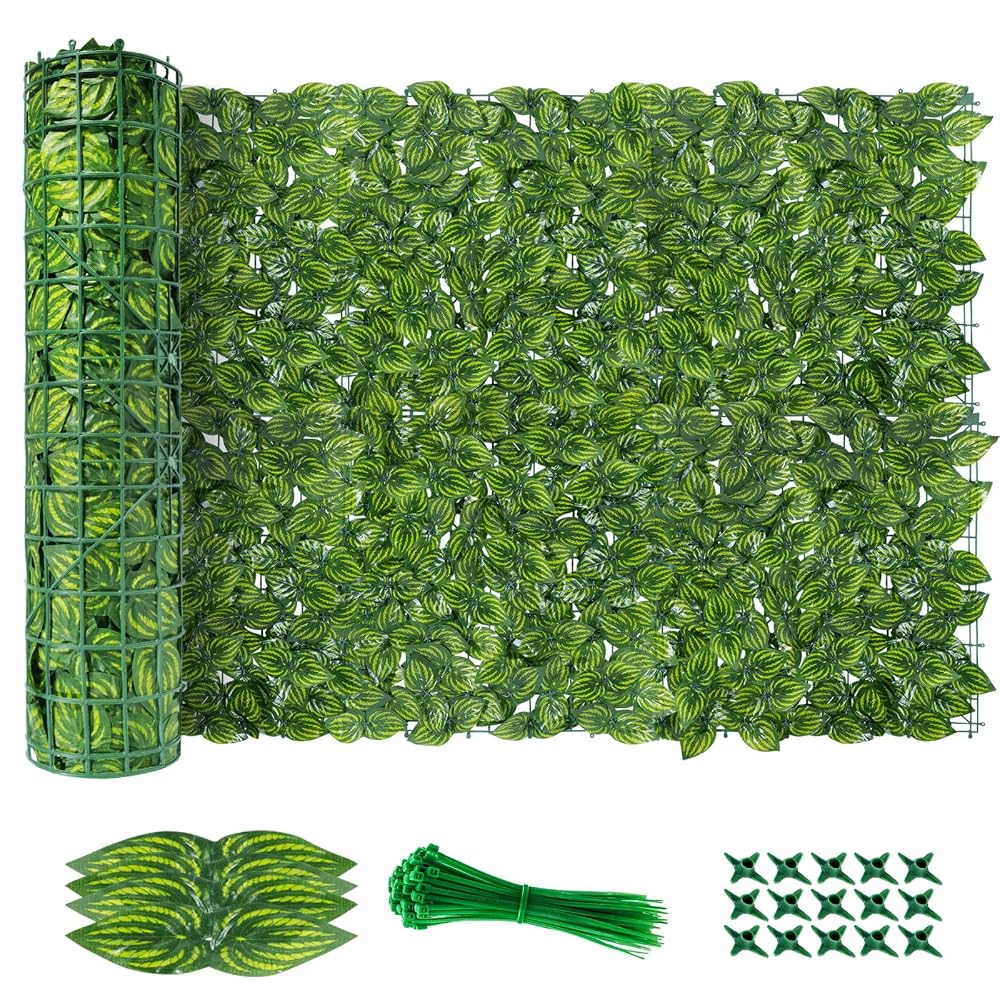 Artificial Ivy Fence Screening, 3m x 1m Artificial Hedge Roll, Privacy Fence Screen Artificial Hedge Screening for Garden, Balcony, Outdoor, 100PCS Zip Ties