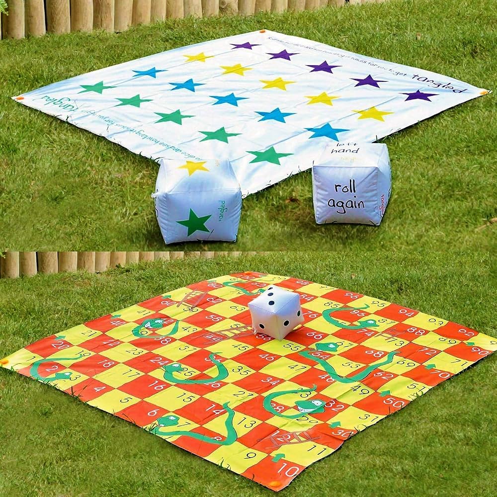 Garden Games for All Ages - 2 in 1 Snakes & Ladders + Tangled Outdoor Fun Set
