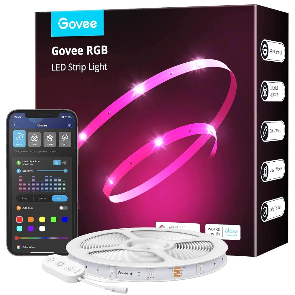 Govee LED Strip Lights 10m, Smart WiFi App Control RGB LED Lights for Bedroom, Works with Alexa and Google Assistant