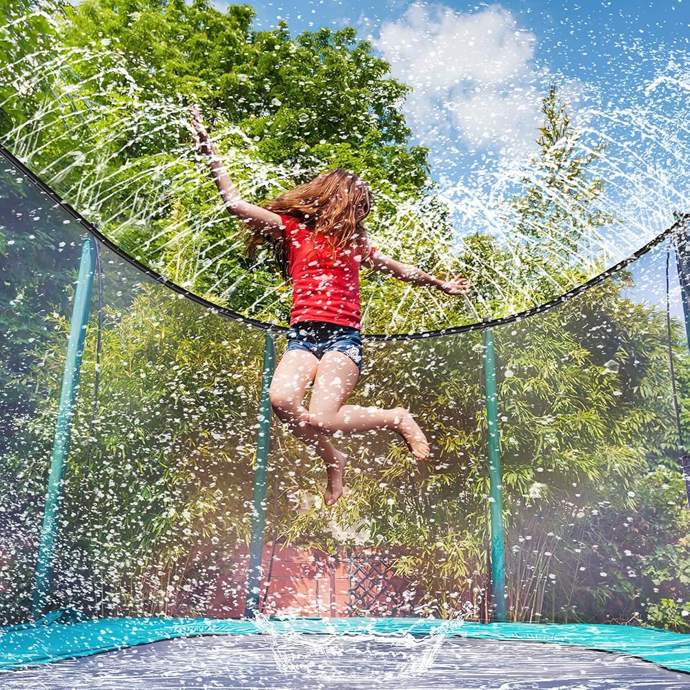 Vinsani 10M/32FT Trampoline Lawn Sprinkler – Outdoor Water Park Sprayer Hose, Adjustable Water Pressure, Leakproof PE Material – Trampoline Accessories for Summer Fun Garden Play Kids Outdoor Cooling
