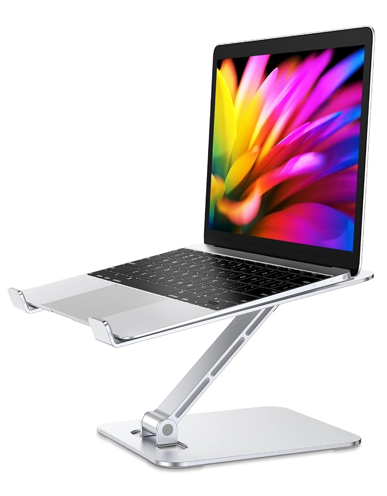 Babacom Laptop Stand, Ergonomic Foldable Computer Stand with Adjustable Height, Ventilated Aluminium Alloy Laptop Riser, Compatible with 10-16" Laptops, Silver