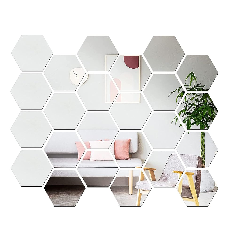 ZEACCT 24-Piece Hexagonal Mirror Wall Decor Set, Self-Adhesive Acrylic Mirror Tiles for Modern Interior Design