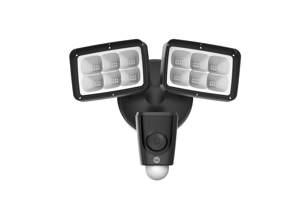 Yale Floodlight Camera, Two-Way Talk, Motion Detection, Multiple Lighting Modes, 110dB Siren, IP65, FHD