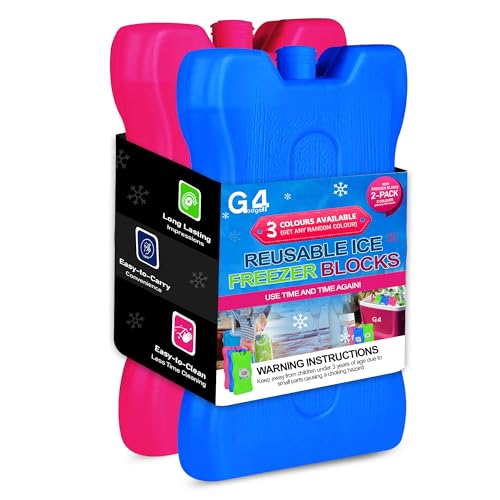 G4GADGET 16cm Freezer Blocks – Pack of 2 – Reusable Ice Packs for Coolers, Lunch Boxes, Travel & Outdoor Activities – Keeps Food Fresh and Drinks Cool