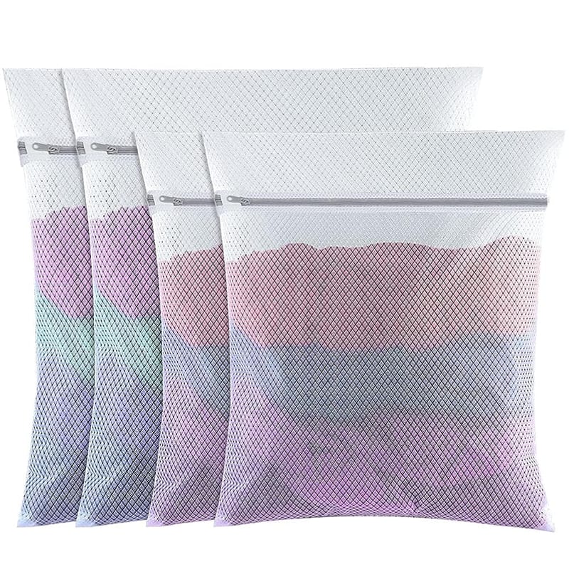4 Pack Mesh Laundry Wash Bag with Zips, Large and Medium Sizes, White