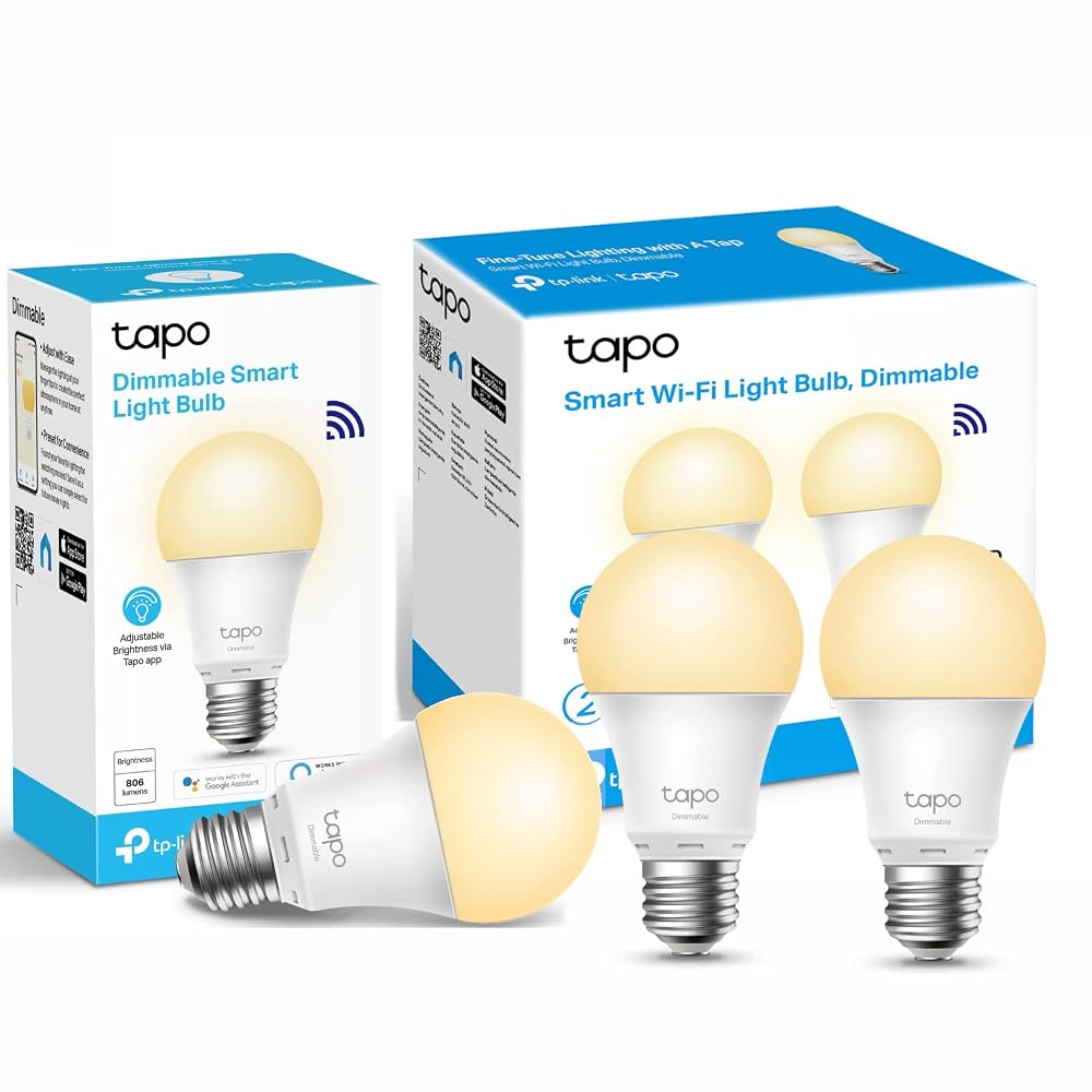 TP-Link Tapo L510E Smart Wi-Fi LED Bulb, E27, Dimmable Warm White, No Hub Required (3-Pack)
