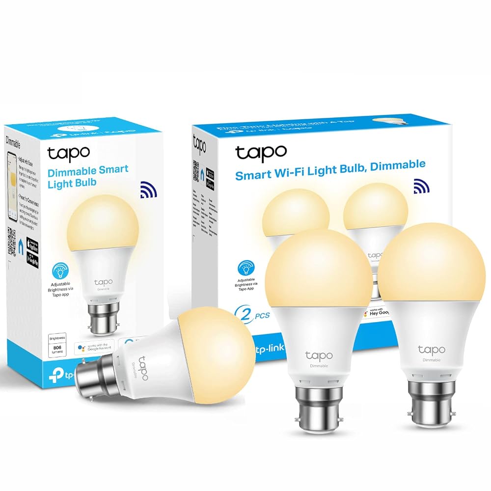 TP-Link Tapo L510B Smart Wi-Fi LED Bulb, B22, Dimmable Warm White (3-Pack)