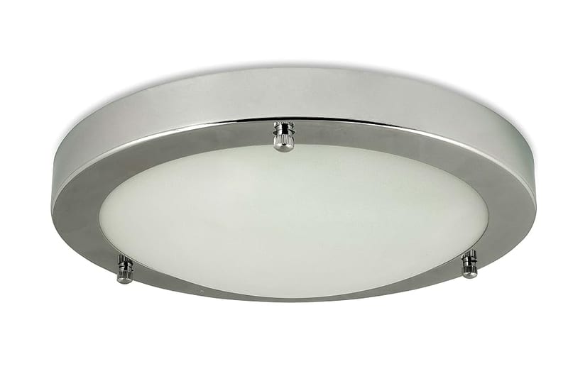 Modern Silver Brushed Chrome and Glass Flush Bathroom Ceiling Light (IP44, Large)