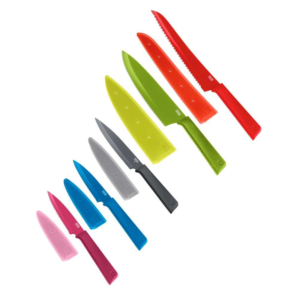 Kuhn Rikon Colori+ Essential 3 Piece Knife Set – Chef's, Utility and Paring Knives, Stainless Steel Blades