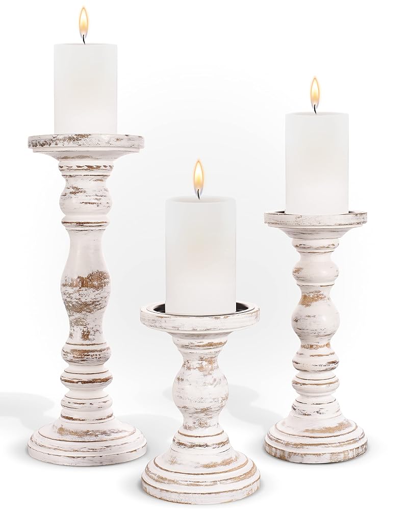 Luxe Designs Wooden Candle Holders for Pillar Candles, Set of 3 Large Decorative Candle Holders for Living Room or Dining Table, Mango Wood Candle Stand Set