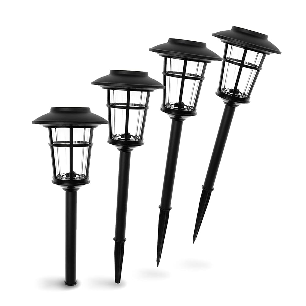 Landia Home Solar Pathway Lights, Stainless Steel with Decorative Glass (4-Pack)