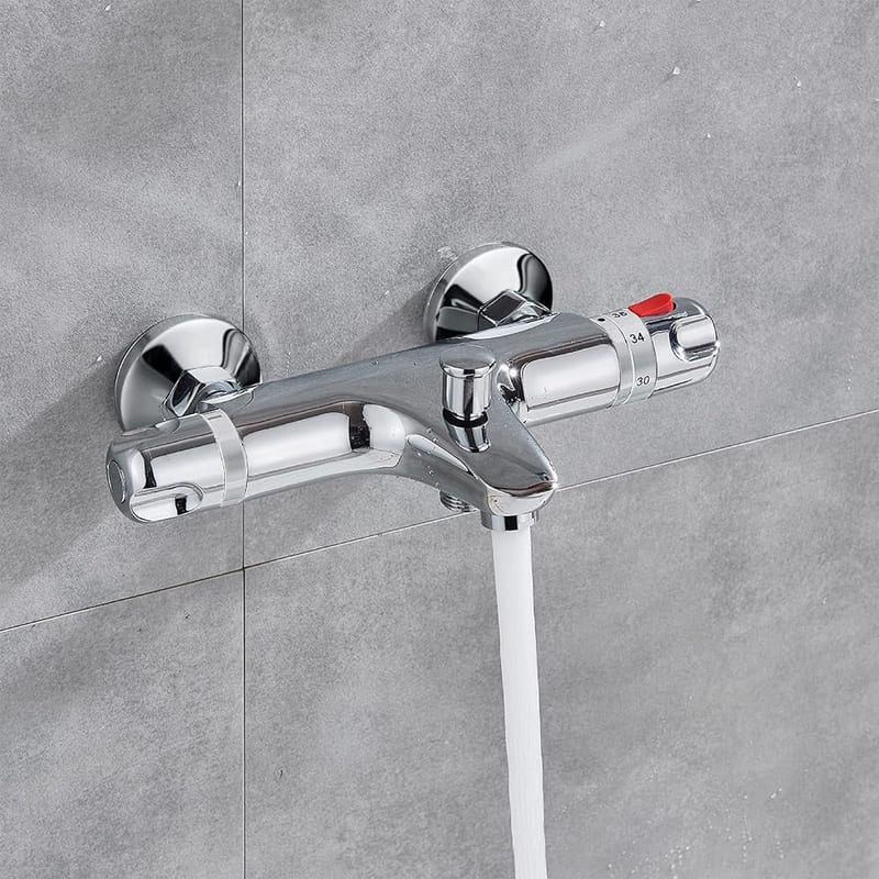 Nes Home Wall Mounted Thermostatic Bath Shower Mixer Tap, Chrome