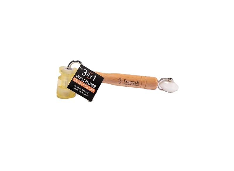 Peacock Feather 3-in-1 Wallpaper Seam Roller Tool for Joints, Internal & External Corners, Rust-Resistant, Chrome-Plated