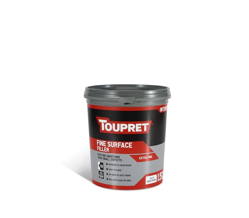 Toupret Fine Surface Filler - Ultra-Smooth Interior Wall Repair for Minor Imperfections, White, Paintable, No Shrink, 1.5kg