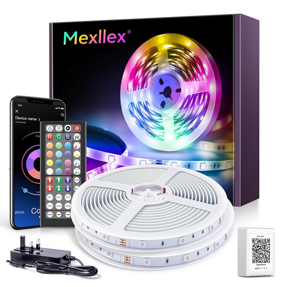 Mexllex LED Strip Lights with Remote 20m, Bluetooth RGB Colour Changing Lights, Timing Function, Music Sync (2x10m)
