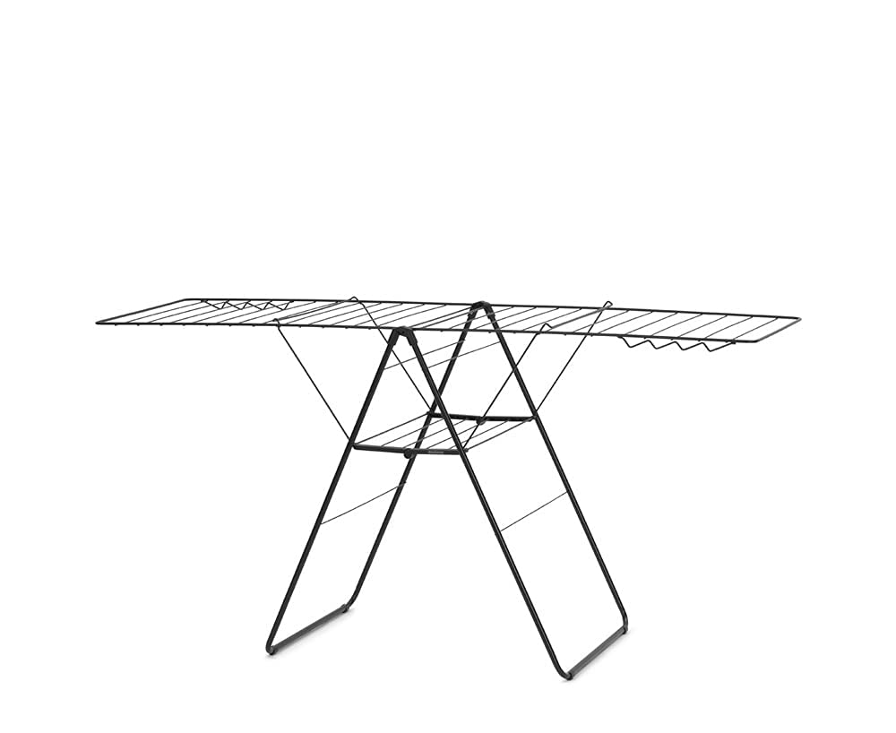 Brabantia HangOn Laundry Drying Rack (25m / Matt Black), Compact, Foldaway, Adjustable Indoor Stainless Steel Clothes Horse