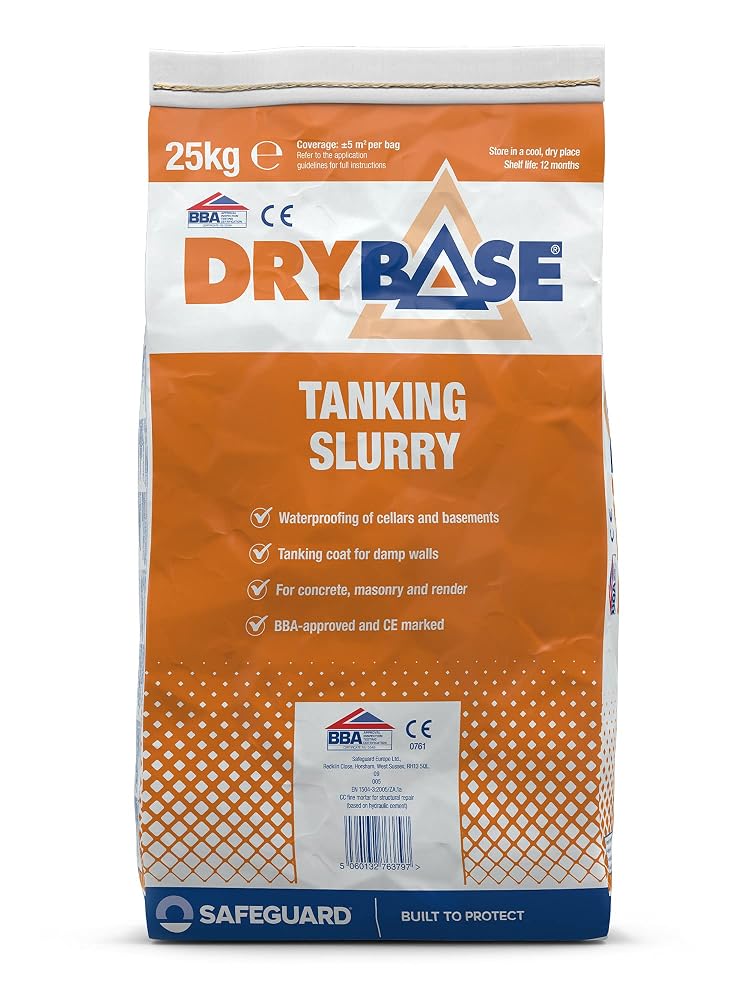 Drybase Tanking Slurry 25 KG - BBA Approved Waterproofing Cement for Walls, Basements, Ponds, Reservoirs