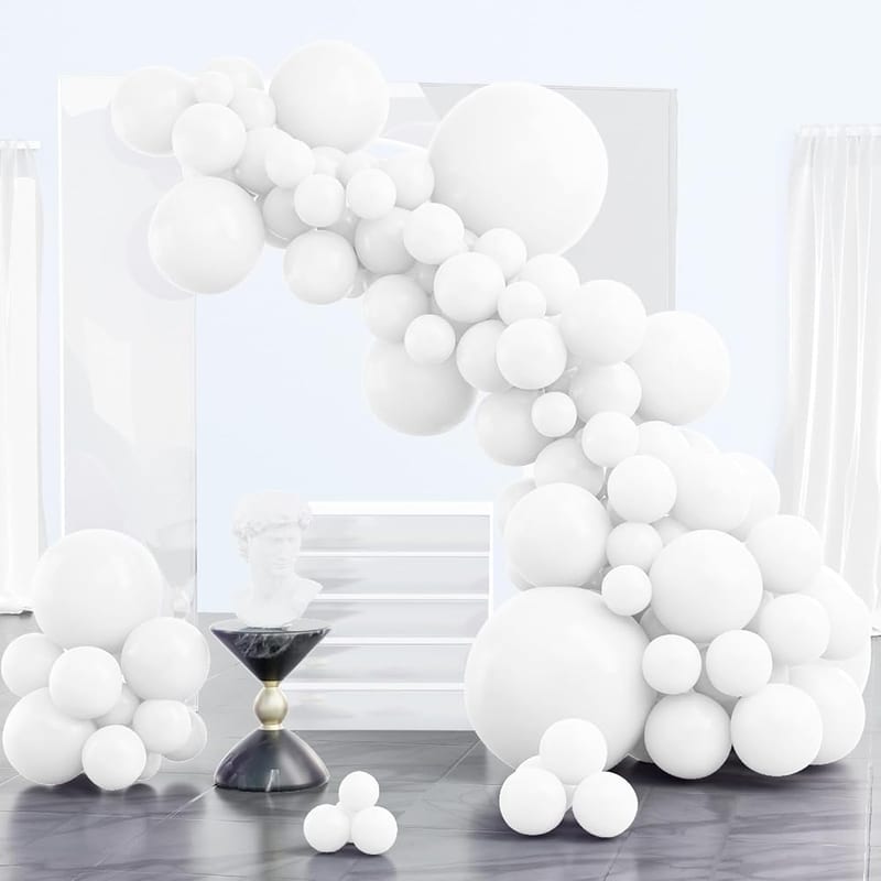PartyWoo White Balloons 102pcs — Matte White Latex Balloon Arch Kit Garland, Assorted Sizes 18/12/10/5 Inch