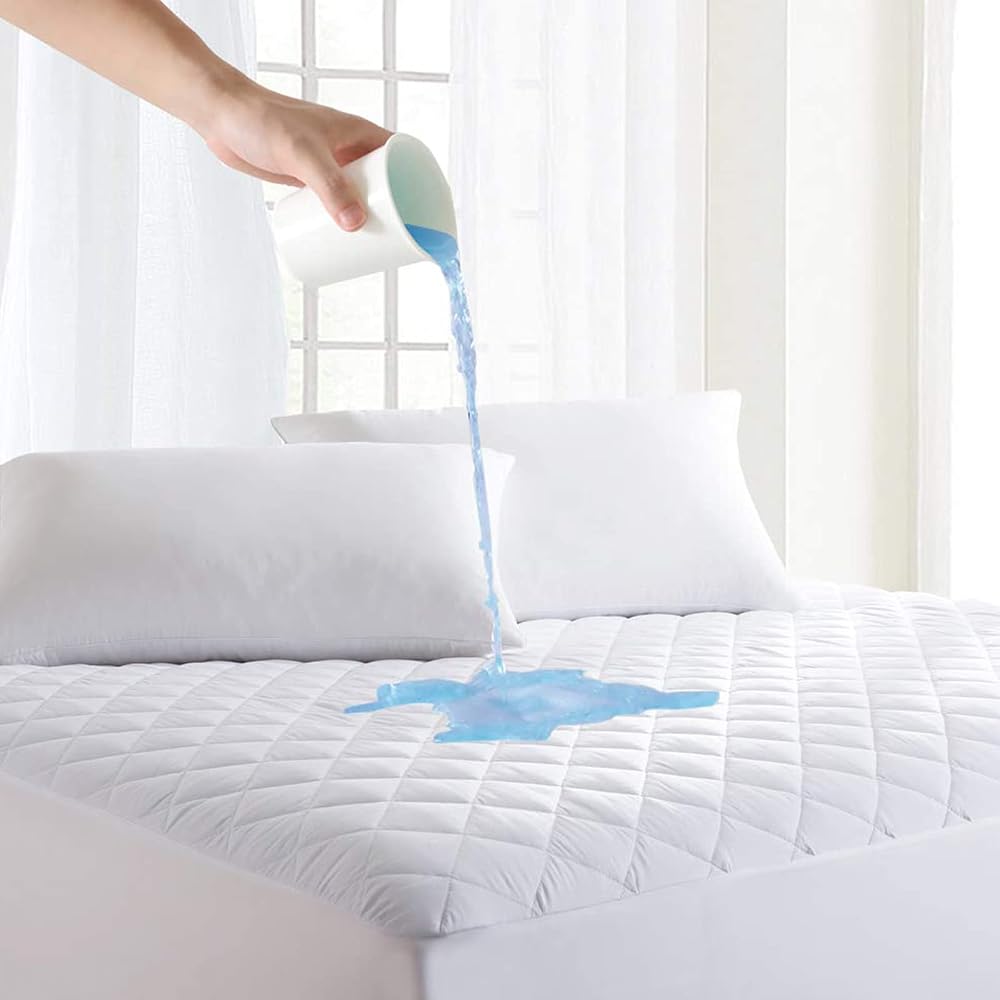Quilted Waterproof Mattress Protector, Hypoallergenic and Noiseless Fitted Sheet Cover, Extra Deep, Single, White