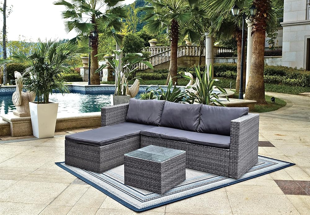 BRAVICH Weatherproof Rattan 3pcs Sofa Set, 6 Seater with Rain Cover