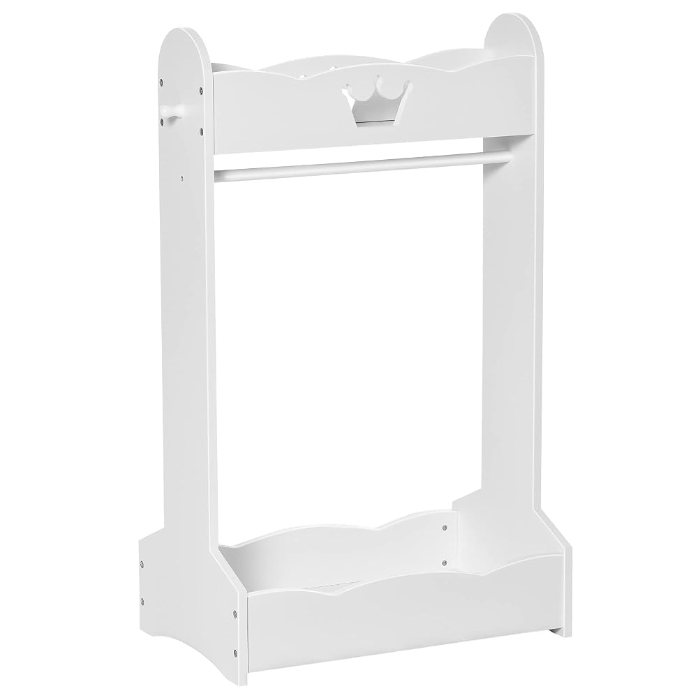 HOMCOM Kids Clothes Rail Wooden Hanging Rack with Storage Shelves, Children Garment Freestanding Wardrobe for 3-8 Years, White